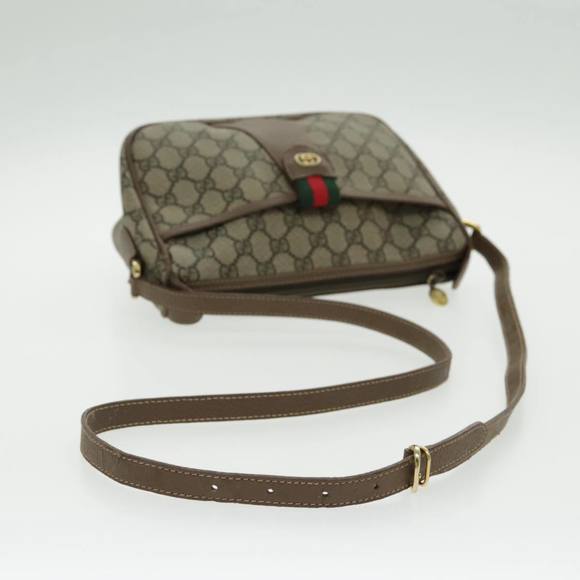 GUCCI GG Canvas Web Sherry Line Shoulder Bag PVC Beige Gold Auth 97156 - Picture 7 of 16